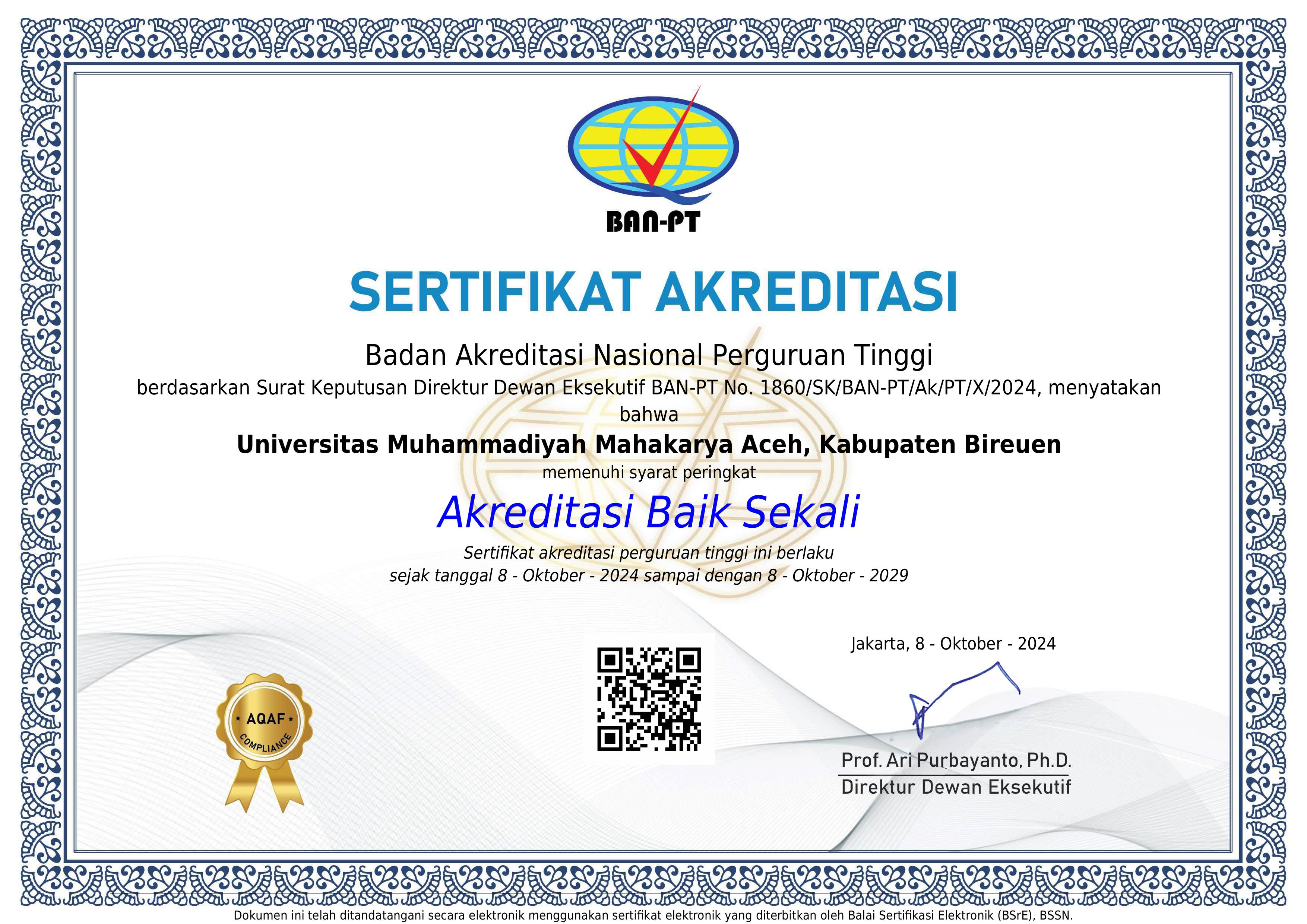 Dua Tahun Berdiri, Universitas Muhammadiyah Mahakarya Aceh Raih Akreditasi Baik Sekali dari BAN-PT